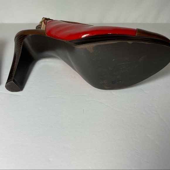 TAHARI Red Parent / Leather Sling Back Size 8M Women's Shoes With Brown Toe Cap - Picture 2 of 15